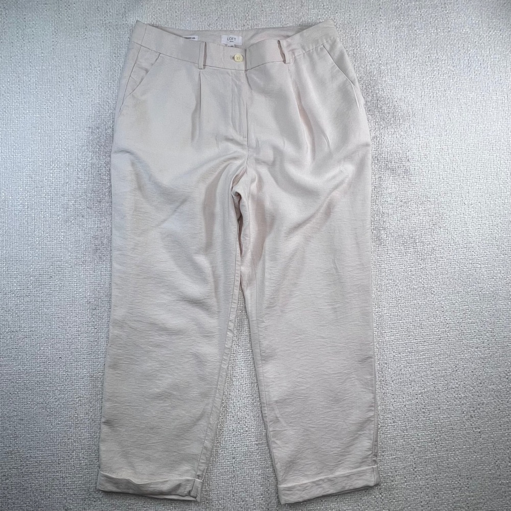 Loft Womens Tapered Leg‎ Pleated Trousers Blush Pink Cuffed Hem Size 14 16 M/L